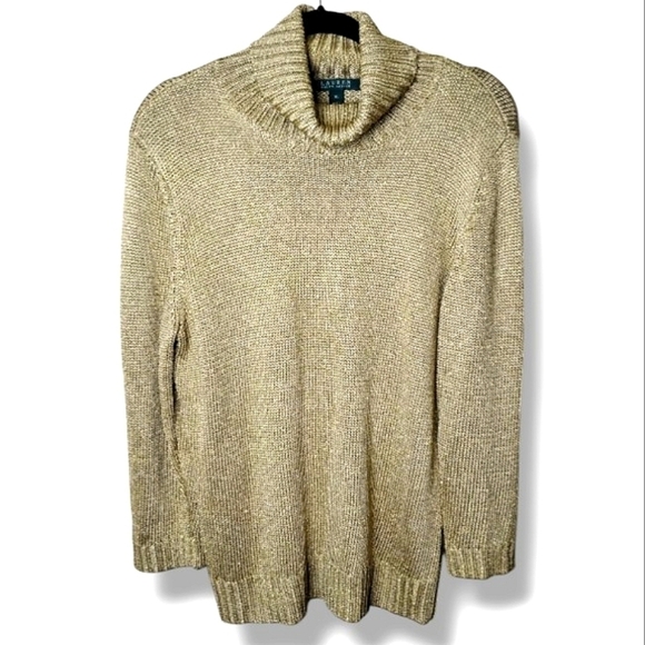 Lauren Ralph Lauren Gold Metallic Turtleneck Sweater Size XL | Preppy Holiday - Picture 8 of 8